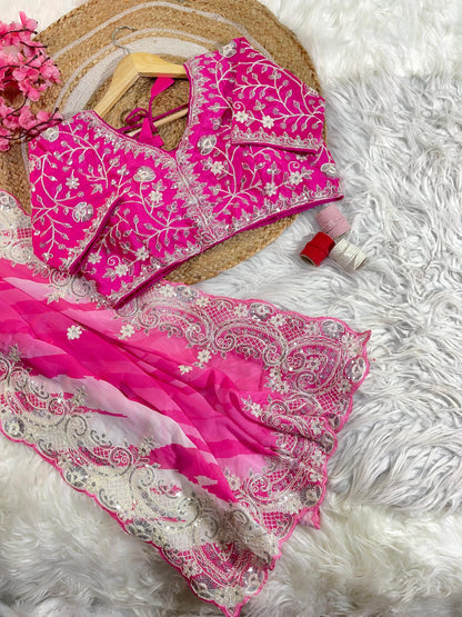 Rani -Pink Soft Rangoli Silk With  Lehariya Digital Prints Saree