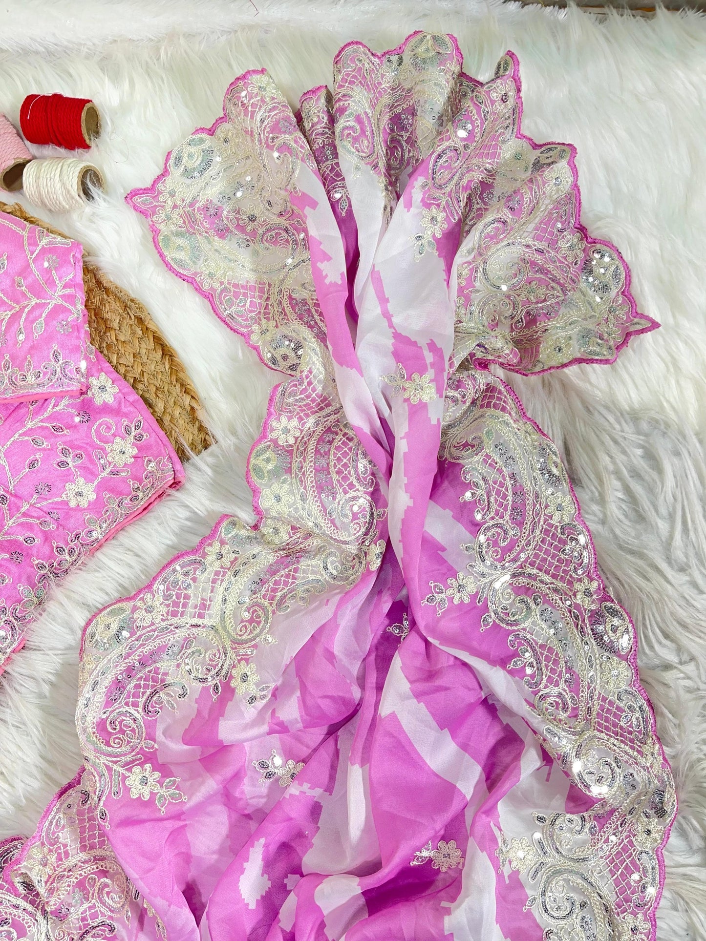 Rani -Pink Soft Rangoli Silk With  Lehariya Digital Prints Saree