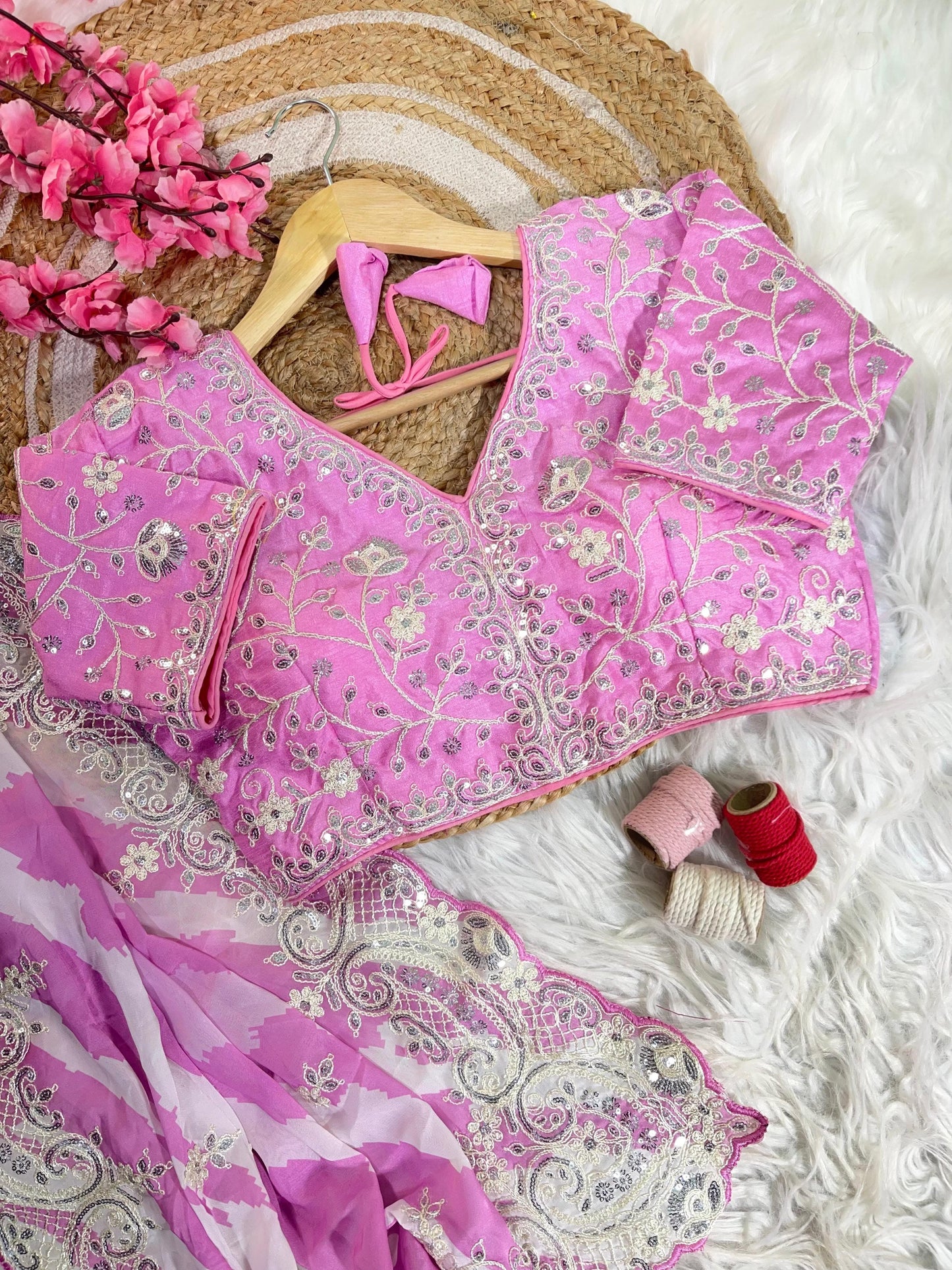 Rani -Pink Soft Rangoli Silk With  Lehariya Digital Prints Saree