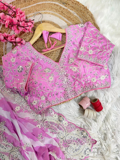 Rani -Pink Soft Rangoli Silk With  Lehariya Digital Prints Saree