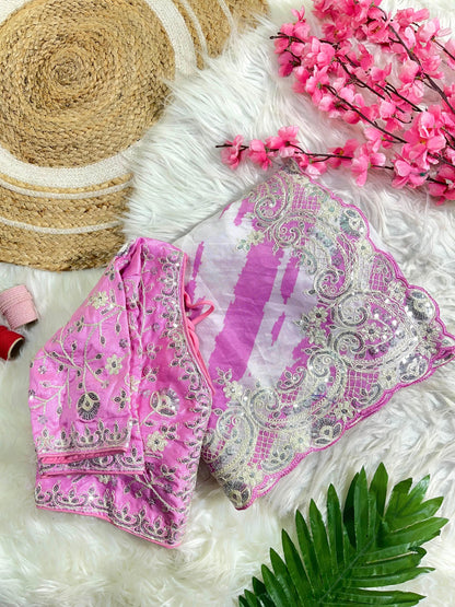 Rani -Pink Soft Rangoli Silk With  Lehariya Digital Prints Saree