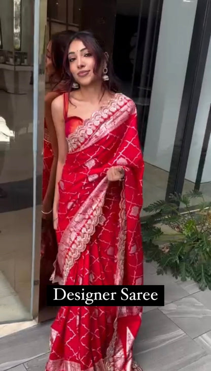 New Designer Red Kota Silk With Jacquard Coding Saree