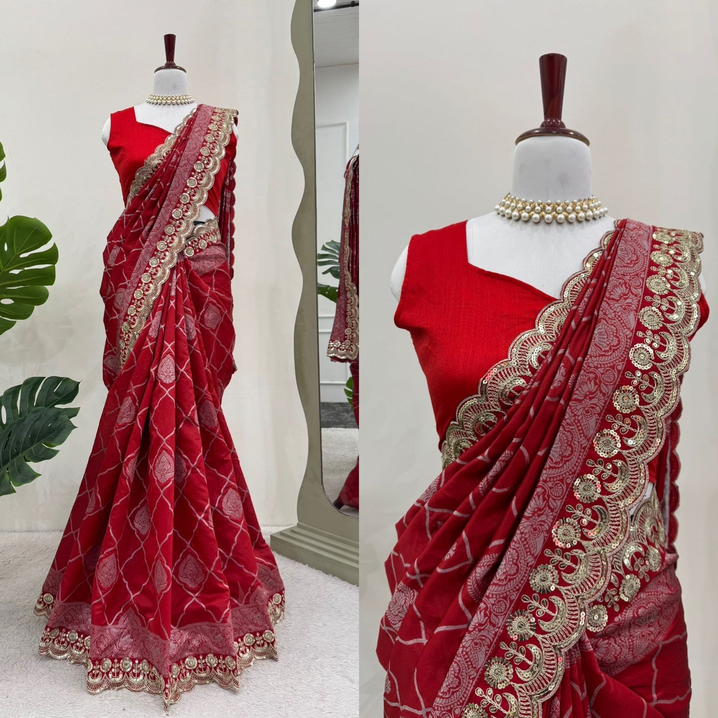 New Designer Red Kota Silk With Jacquard Coding Saree