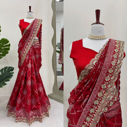 New Designer Red Kota Silk With Jacquard Coding Saree