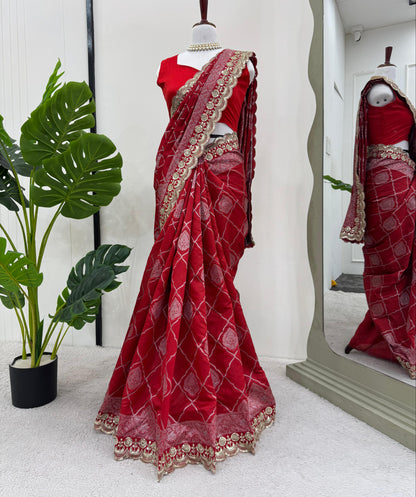 New Designer Red Kota Silk With Jacquard Coding Saree