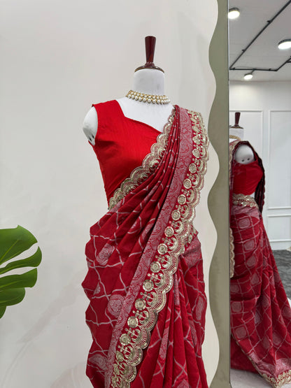 New Designer Red Kota Silk With Jacquard Coding Saree