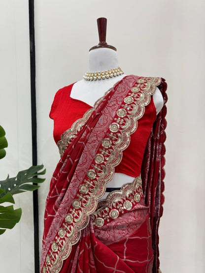 New Designer Red Kota Silk With Jacquard Coding Saree