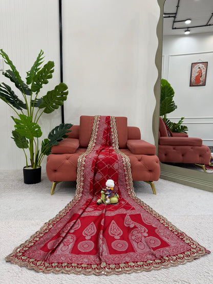 New Designer Red Kota Silk With Jacquard Coding Saree