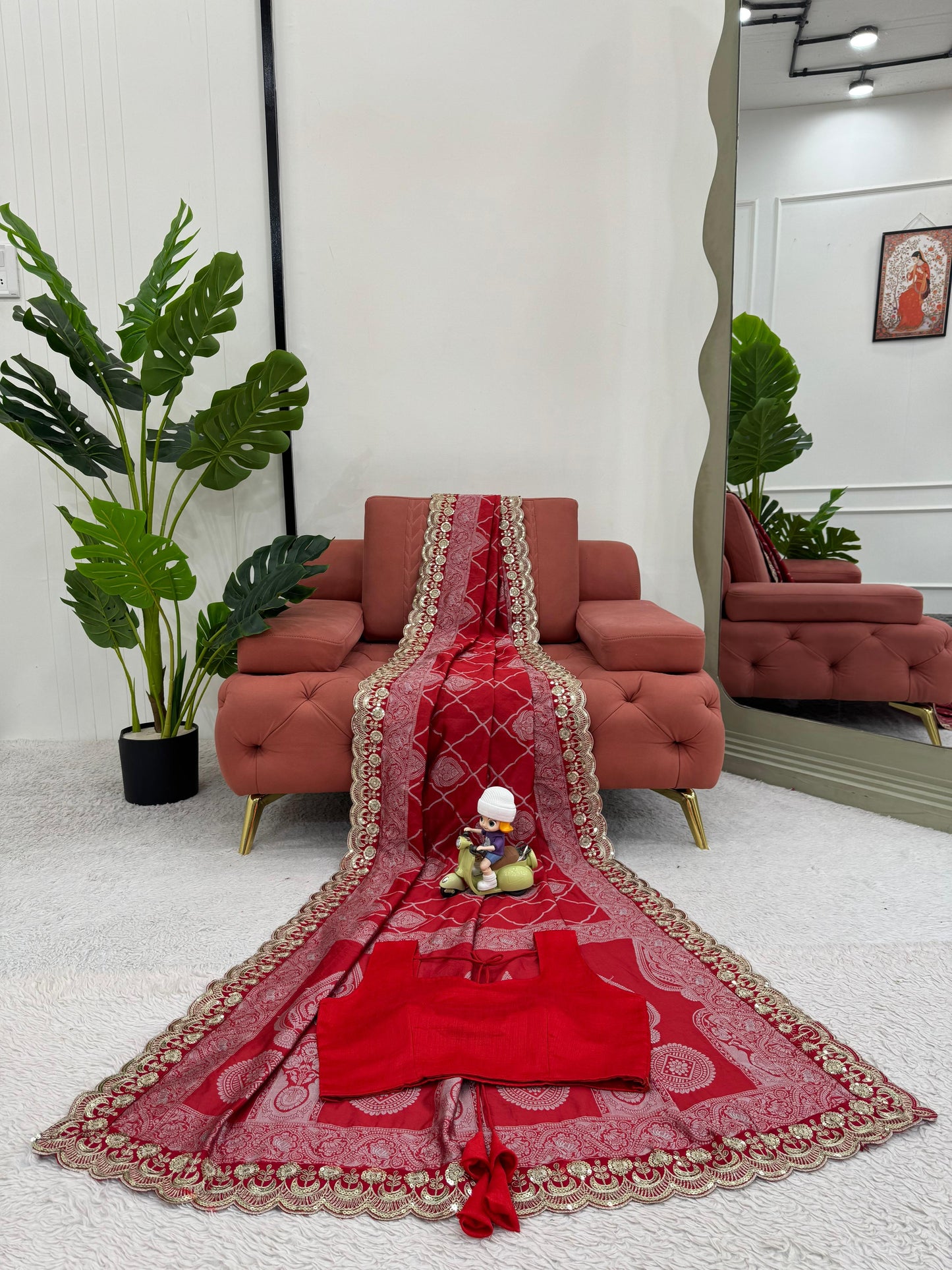 New Designer Red Kota Silk With Jacquard Coding Saree