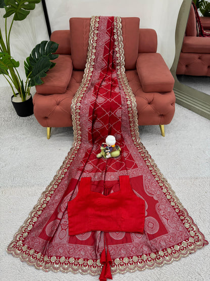 New Designer Red Kota Silk With Jacquard Coding Saree