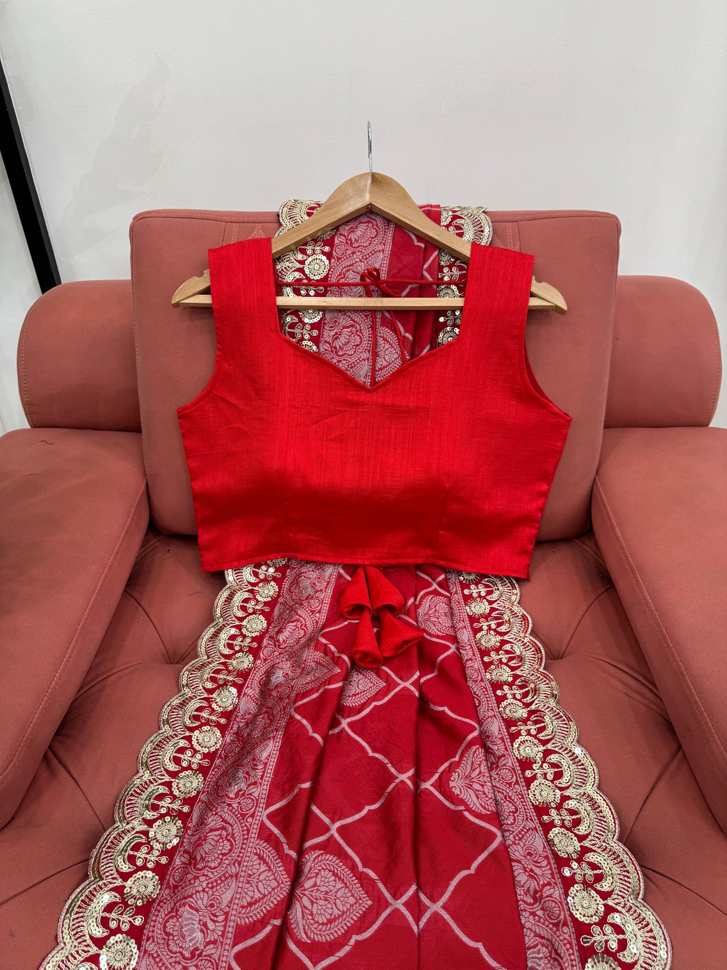 New Designer Red Kota Silk With Jacquard Coding Saree