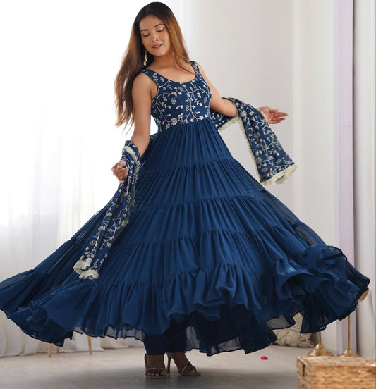 Tealblue Heavy Pure Soft Fox Georgette 3pc Kurta Set