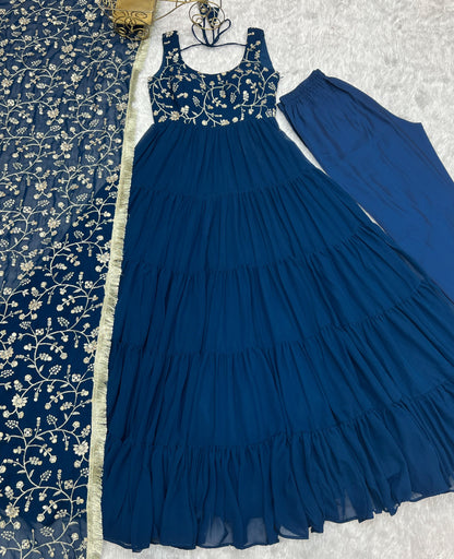 Tealblue Heavy Pure Soft Fox Georgette 3pc Kurta Set