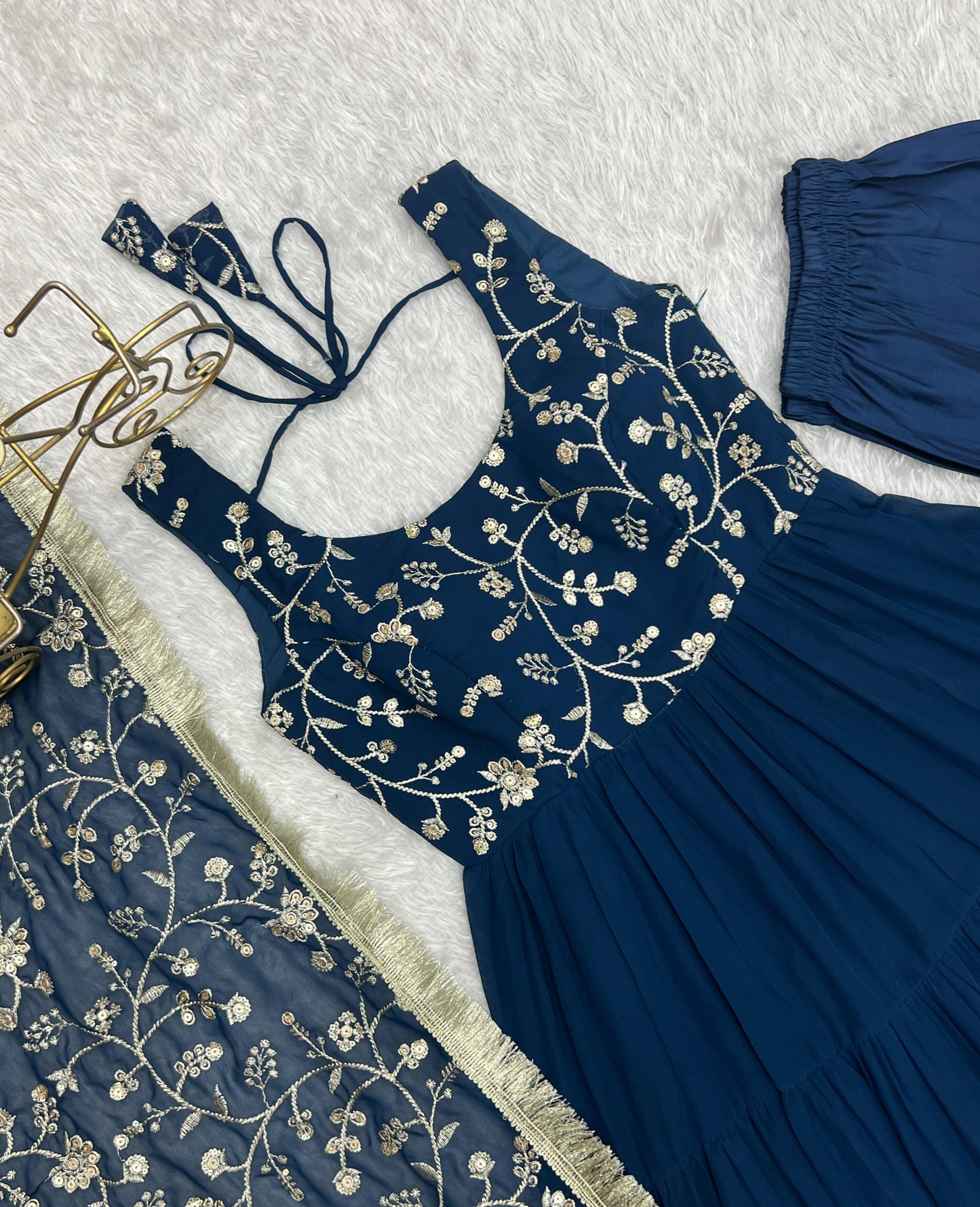 Tealblue Heavy Pure Soft Fox Georgette 3pc Kurta Set