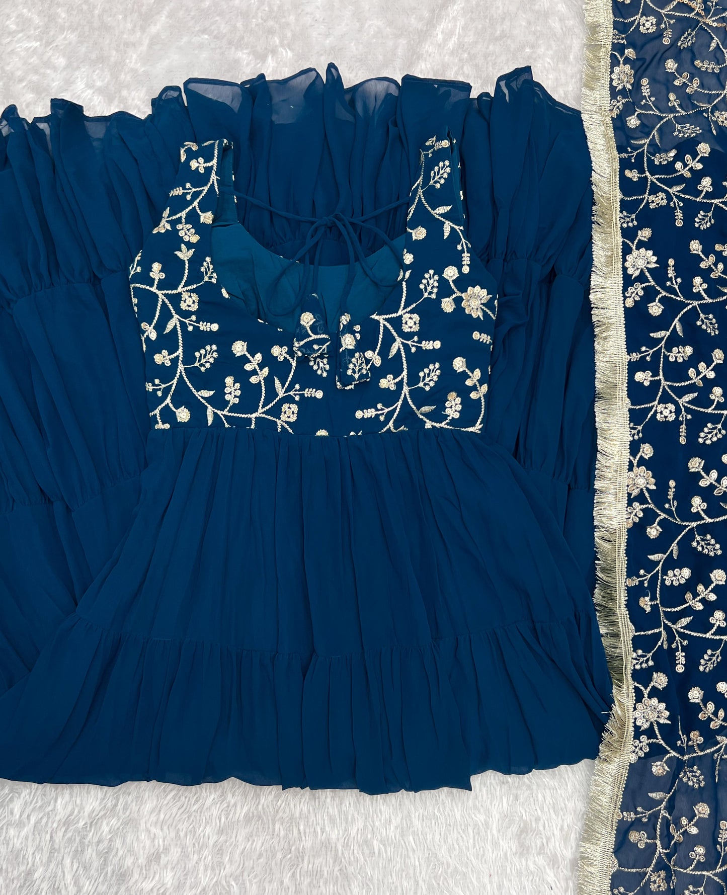 Tealblue Heavy Pure Soft Fox Georgette 3pc Kurta Set