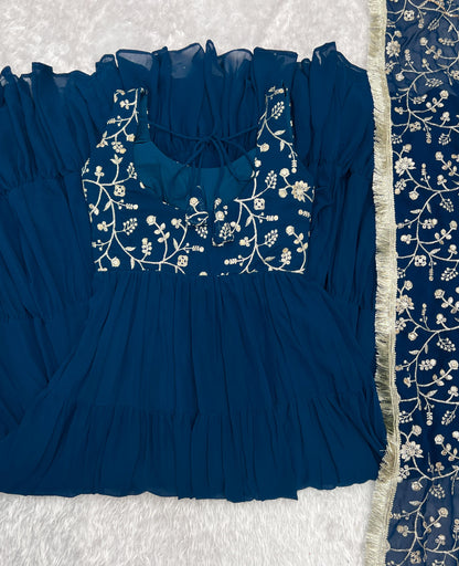 Tealblue Heavy Pure Soft Fox Georgette 3pc Kurta Set