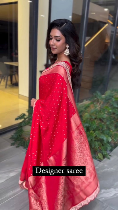 Red Color Sequin Lace Work  Kota Silk Saree