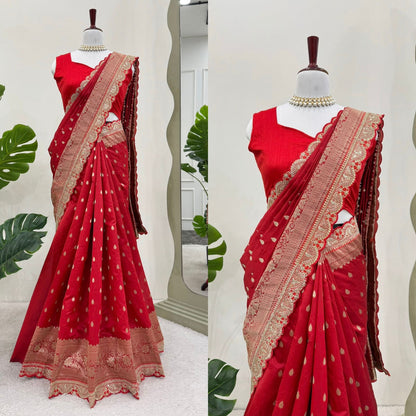 Red Color Sequin Lace Work  Kota Silk Saree