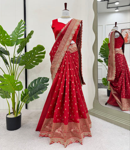 Red Color Sequin Lace Work  Kota Silk Saree