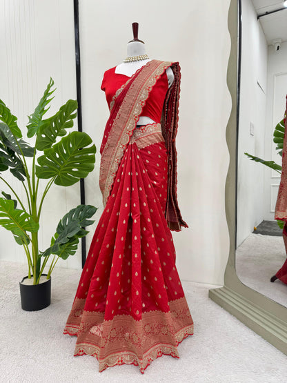 Red Color Sequin Lace Work  Kota Silk Saree