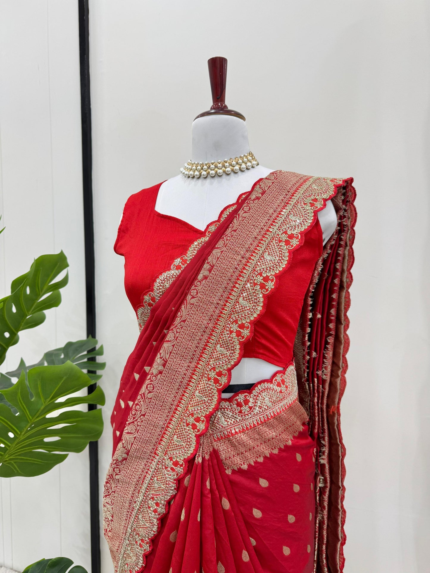 Red Color Sequin Lace Work  Kota Silk Saree