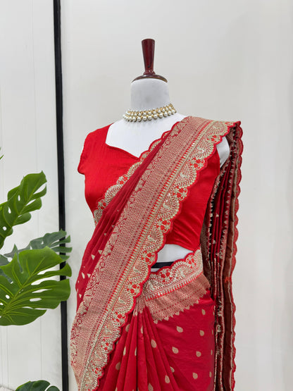 Red Color Sequin Lace Work  Kota Silk Saree