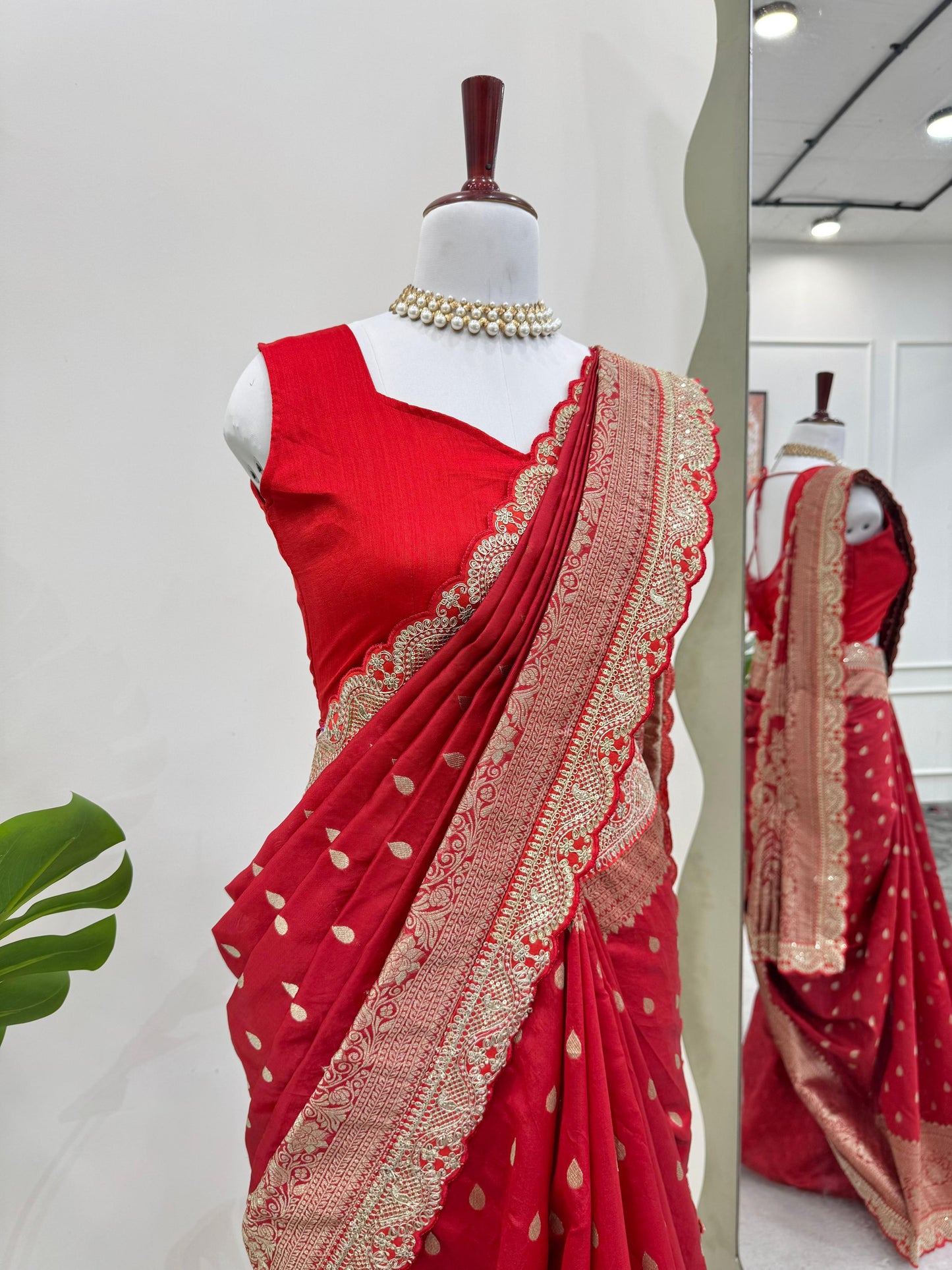 Red Color Sequin Lace Work  Kota Silk Saree