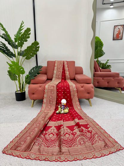 Red Color Sequin Lace Work  Kota Silk Saree