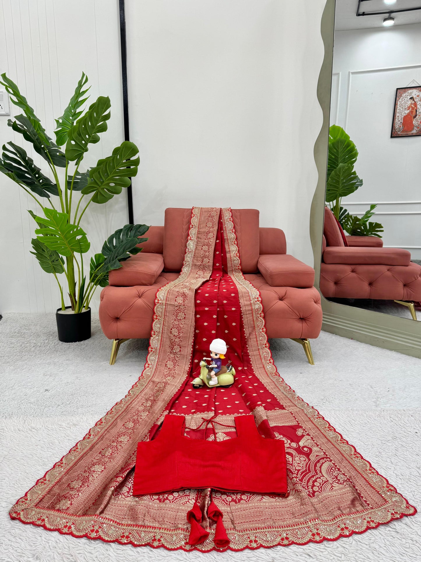 Red Color Sequin Lace Work  Kota Silk Saree