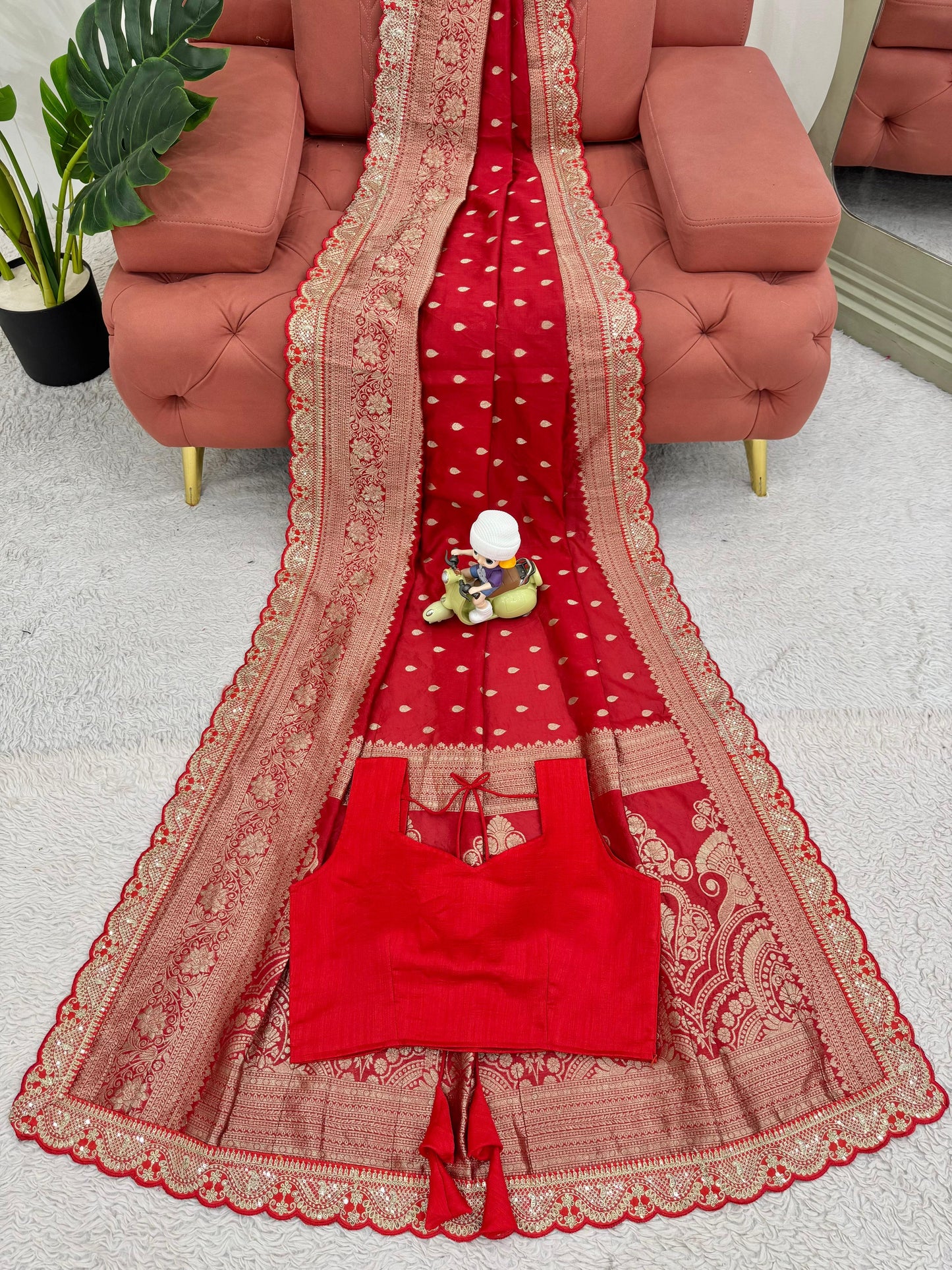 Red Color Sequin Lace Work  Kota Silk Saree