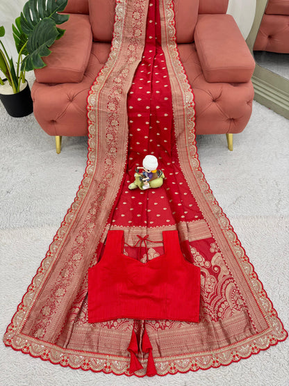 Red Color Sequin Lace Work  Kota Silk Saree