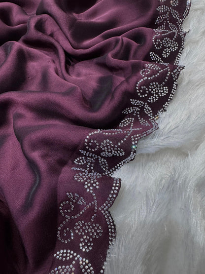 Wine Color Rangoli Silk With Beautiful Seroski Diamonds Saree