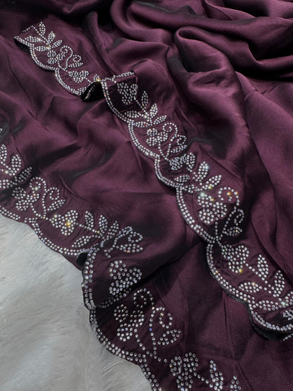 Wine Color Rangoli Silk With Beautiful Seroski Diamonds Saree
