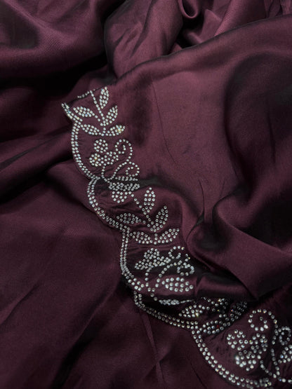 Wine Color Rangoli Silk With Beautiful Seroski Diamonds Saree