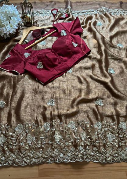 Green Burberry Silk Thread with Sequin Work Saree