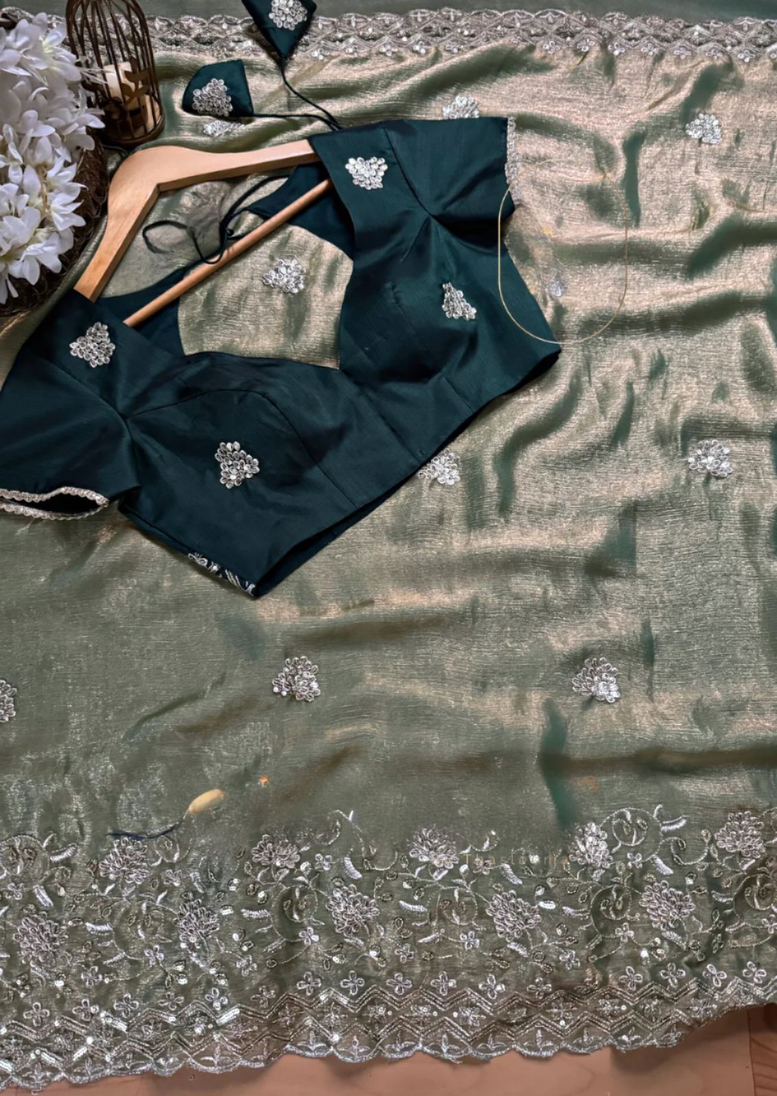 Green Burberry Silk Thread with Sequin Work Saree