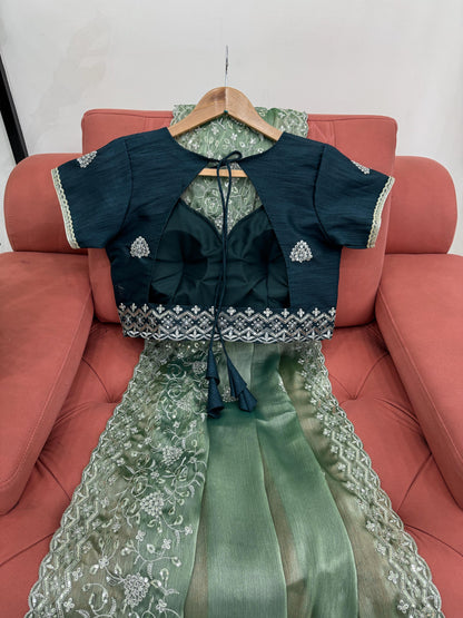 Green Burberry Silk Thread with Sequin Work Saree