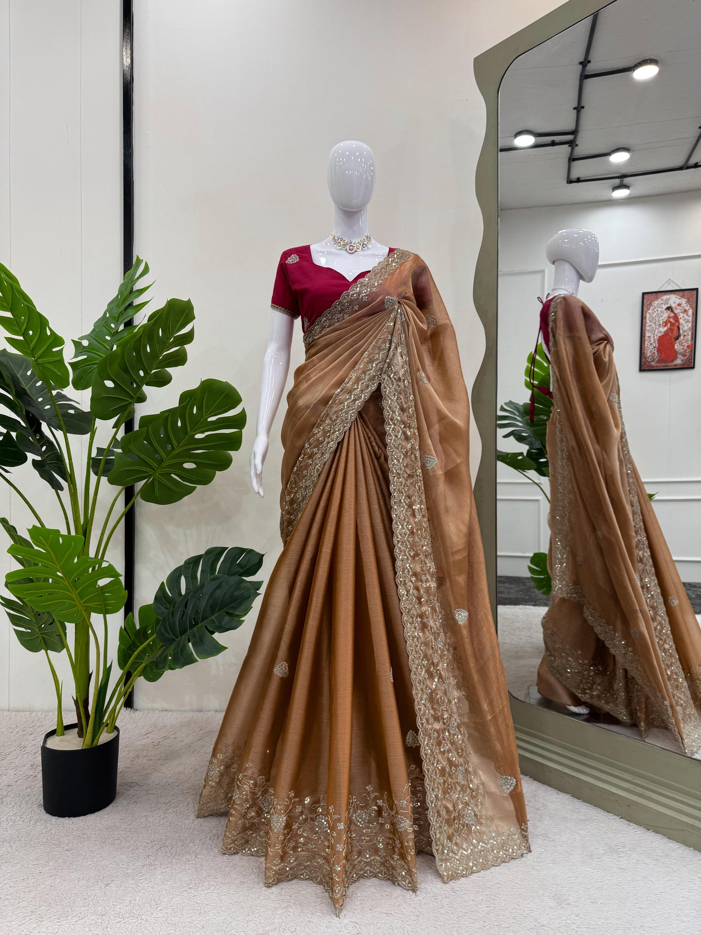 Green Burberry Silk Thread with Sequin Work Saree