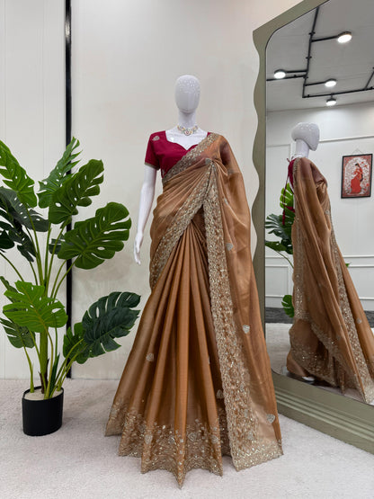 Green Burberry Silk Thread with Sequin Work Saree
