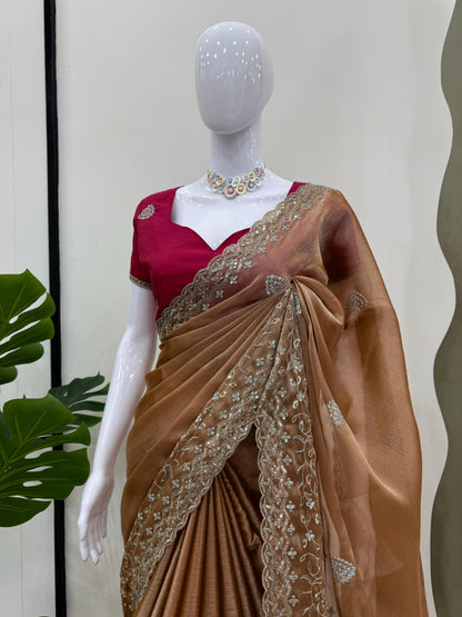 Green Burberry Silk Thread with Sequin Work Saree