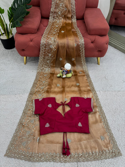 Green Burberry Silk Thread with Sequin Work Saree