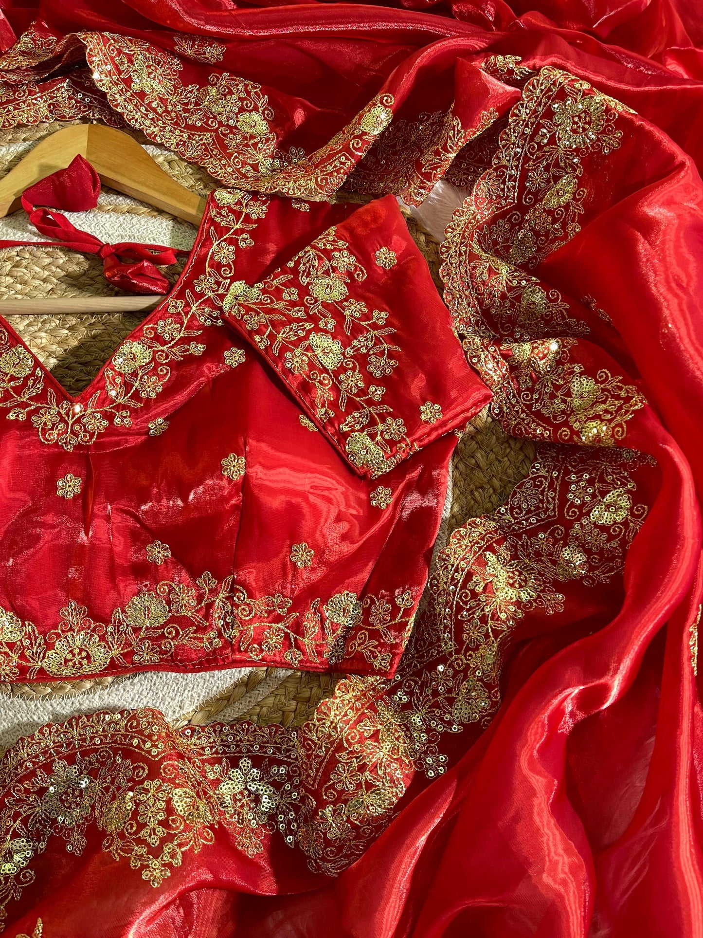 Red Pure Soft Zimmy Choo Silk 3mm Sequins Work Saree
