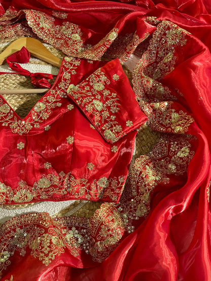 Red Pure Soft Zimmy Choo Silk 3mm Sequins Work Saree