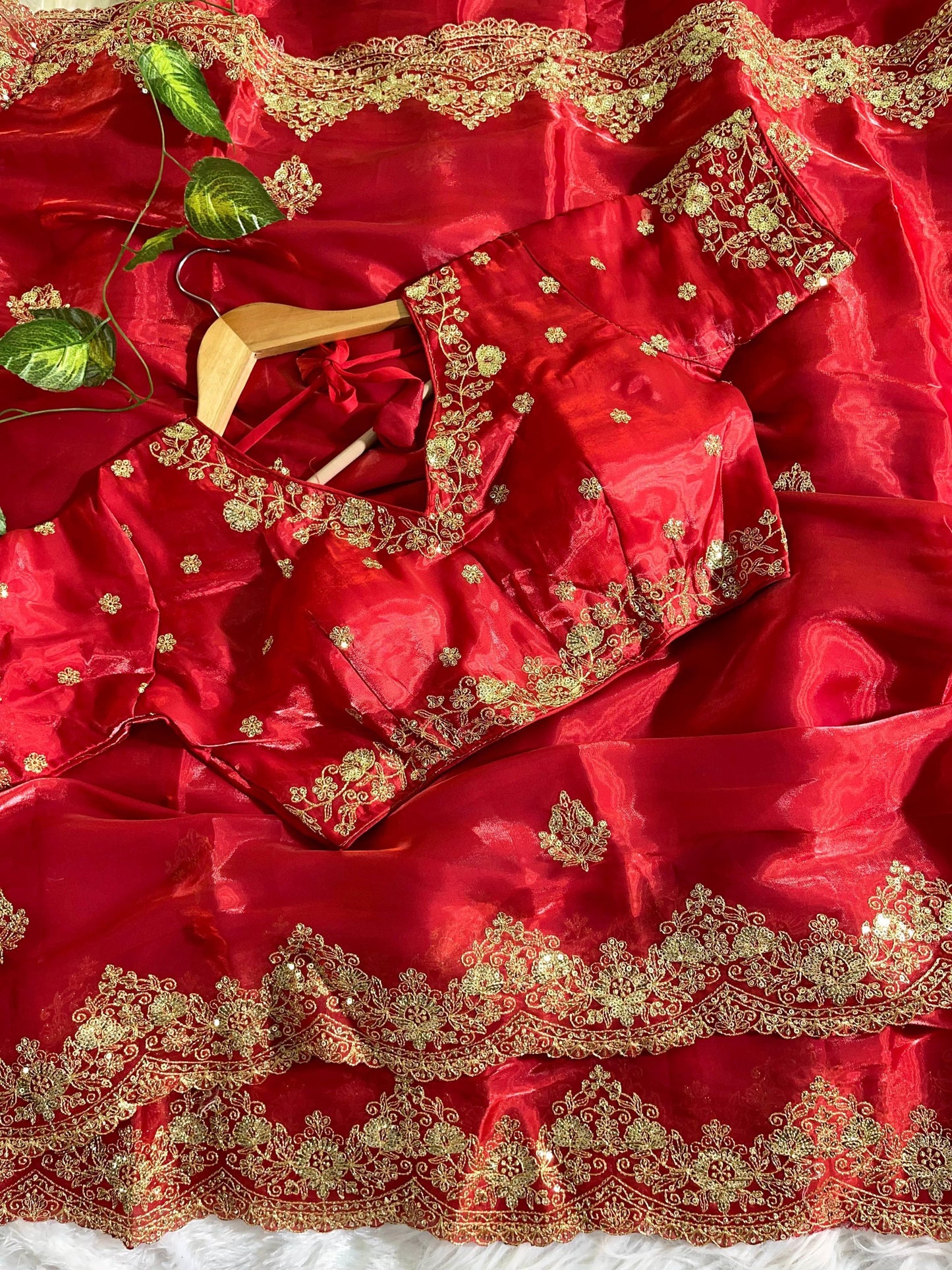 Red Pure Soft Zimmy Choo Silk 3mm Sequins Work Saree