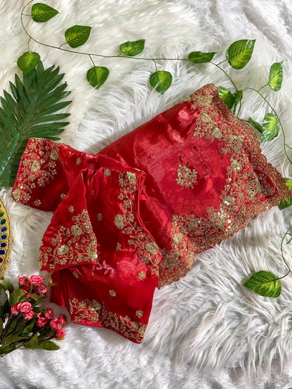 Red Pure Soft Zimmy Choo Silk 3mm Sequins Work Saree