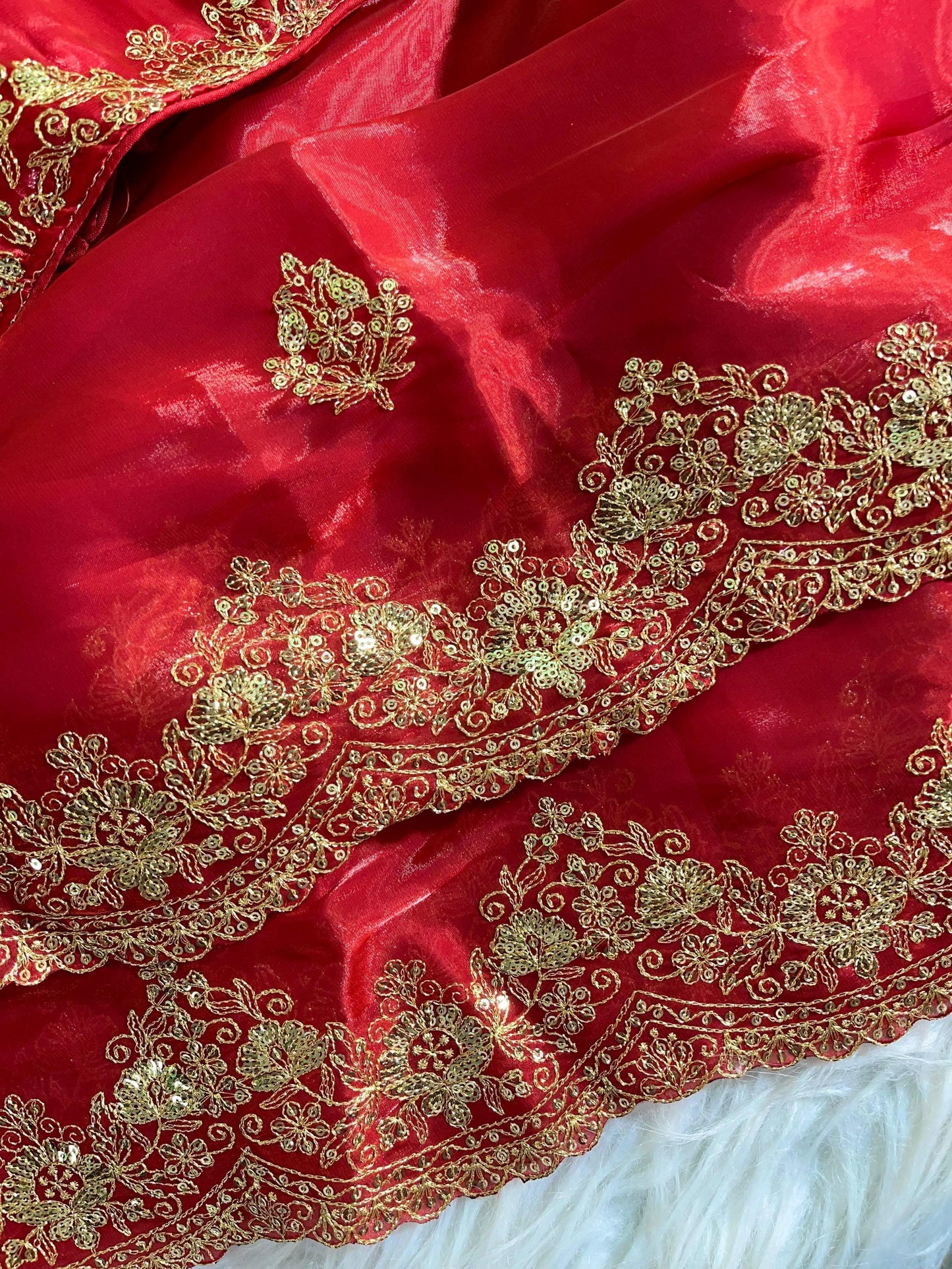 Red Pure Soft Zimmy Choo Silk 3mm Sequins Work Saree
