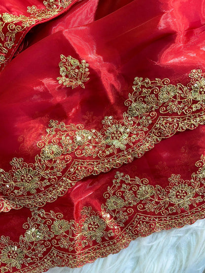 Red Pure Soft Zimmy Choo Silk 3mm Sequins Work Saree