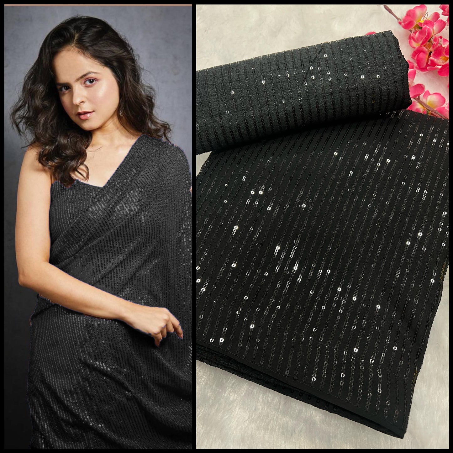 Heavy Georgette 3MM Sequins Embroidery Work Saree