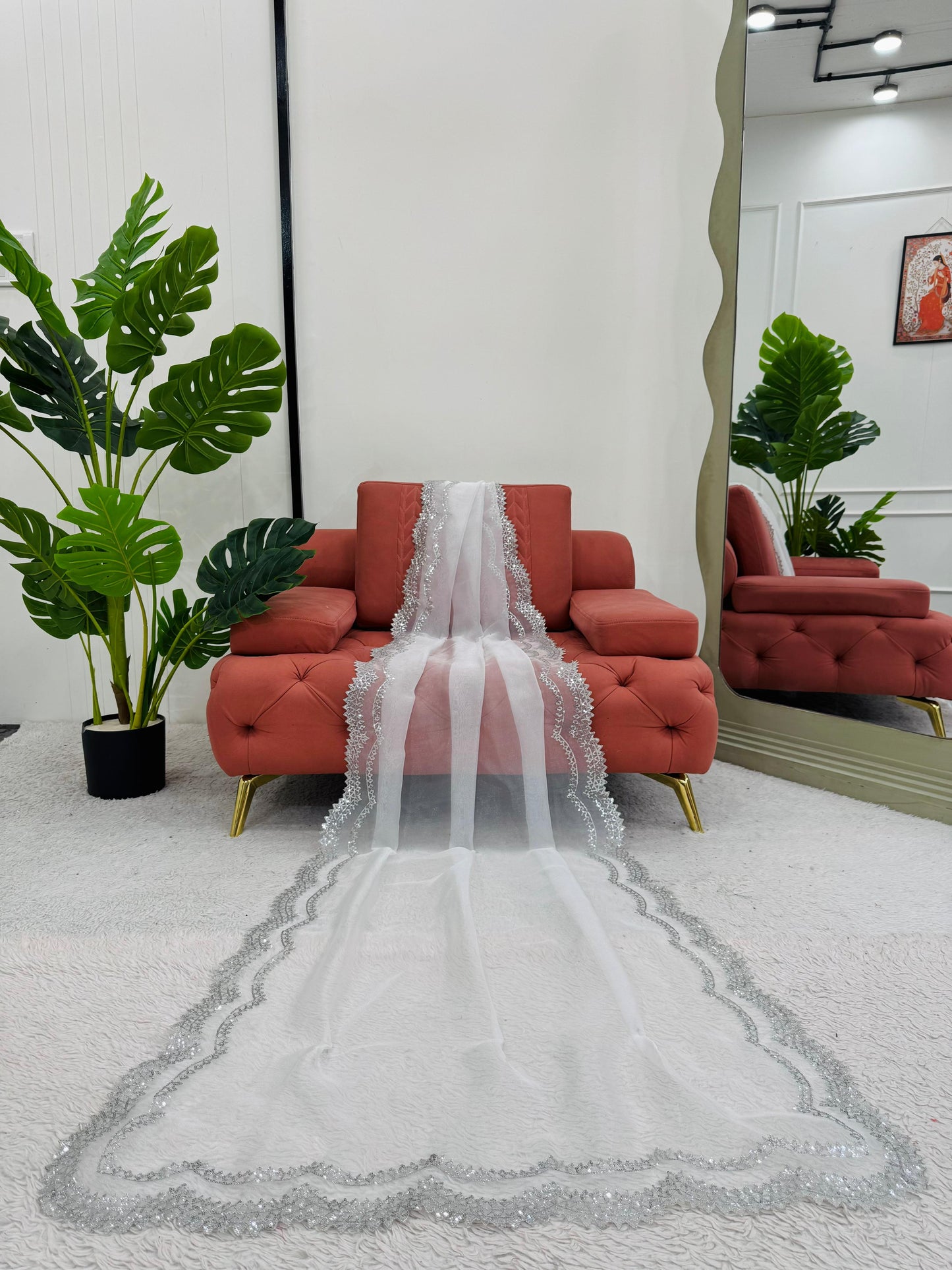 White Heavy Organza Silk With Sequins Work Saree