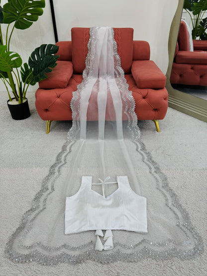 White Heavy Organza Silk With Sequins Work Saree